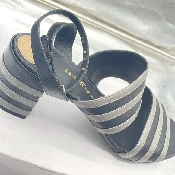 Salvatore Ferragamo Diandra Dual-Tone Block Heel Sandals